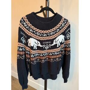 Free People Nellie Sweater Anthracite Combo Small Elephant Fair Isle